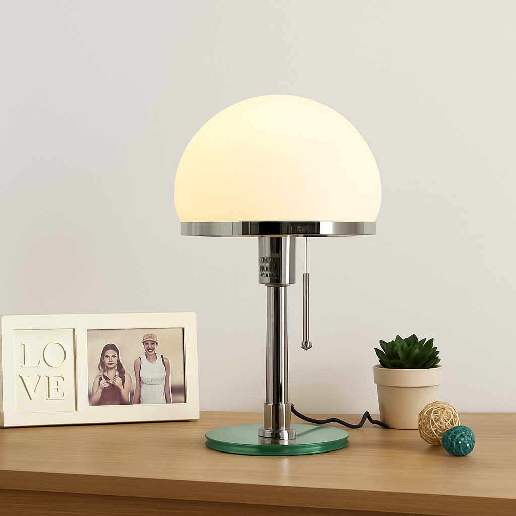 lampe de bureau led design nordique en verre et acier inoxydable