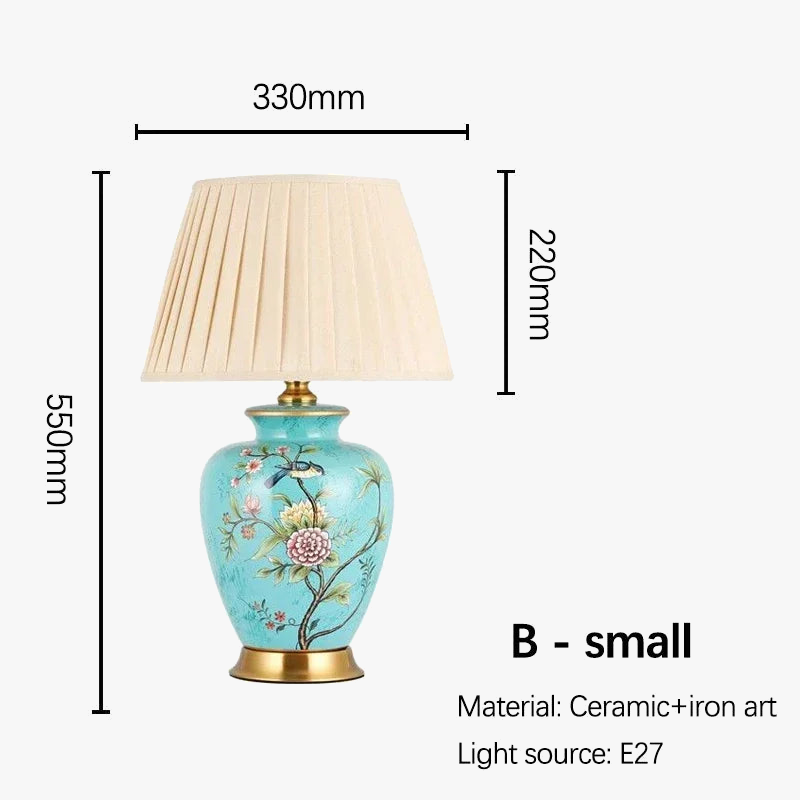 lampe de bureau nordique céramique motif fleur et oiseau