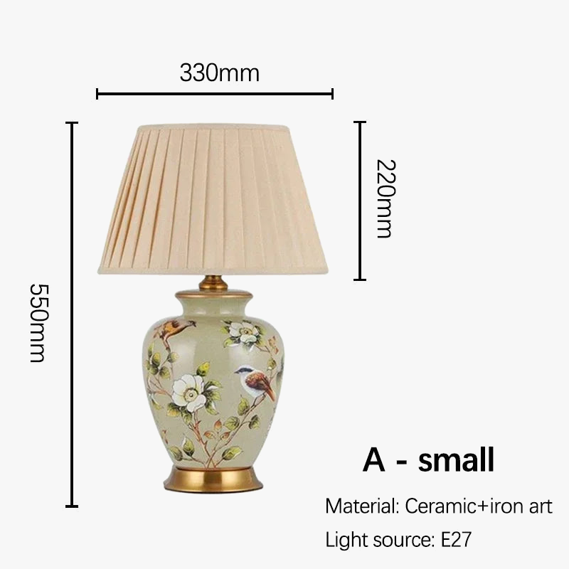lampe de bureau nordique en céramique motif fleur et oiseau