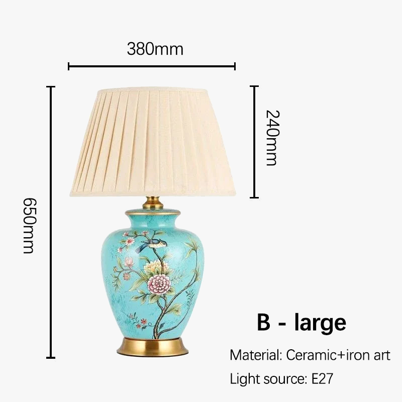 lampe de bureau nordique en céramique motif fleur et oiseau