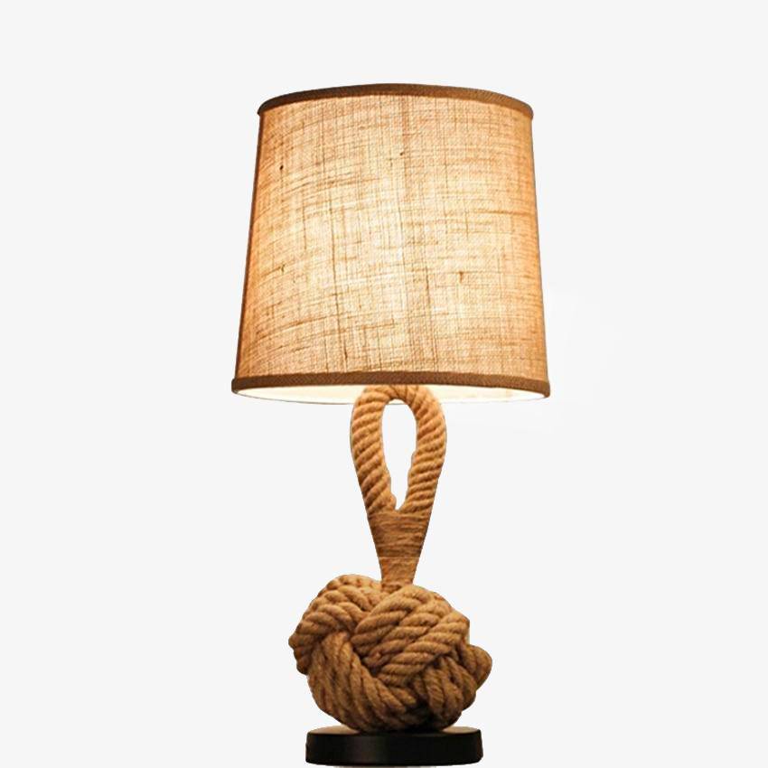 Lampe de chevet avec abat-jour en tissu et support en cordage