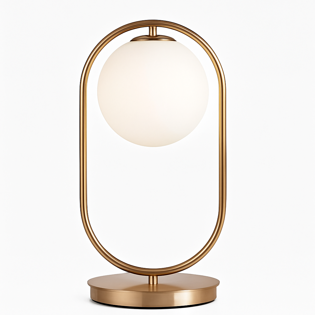 Lampe de chevet design en métal doré et boule en verre