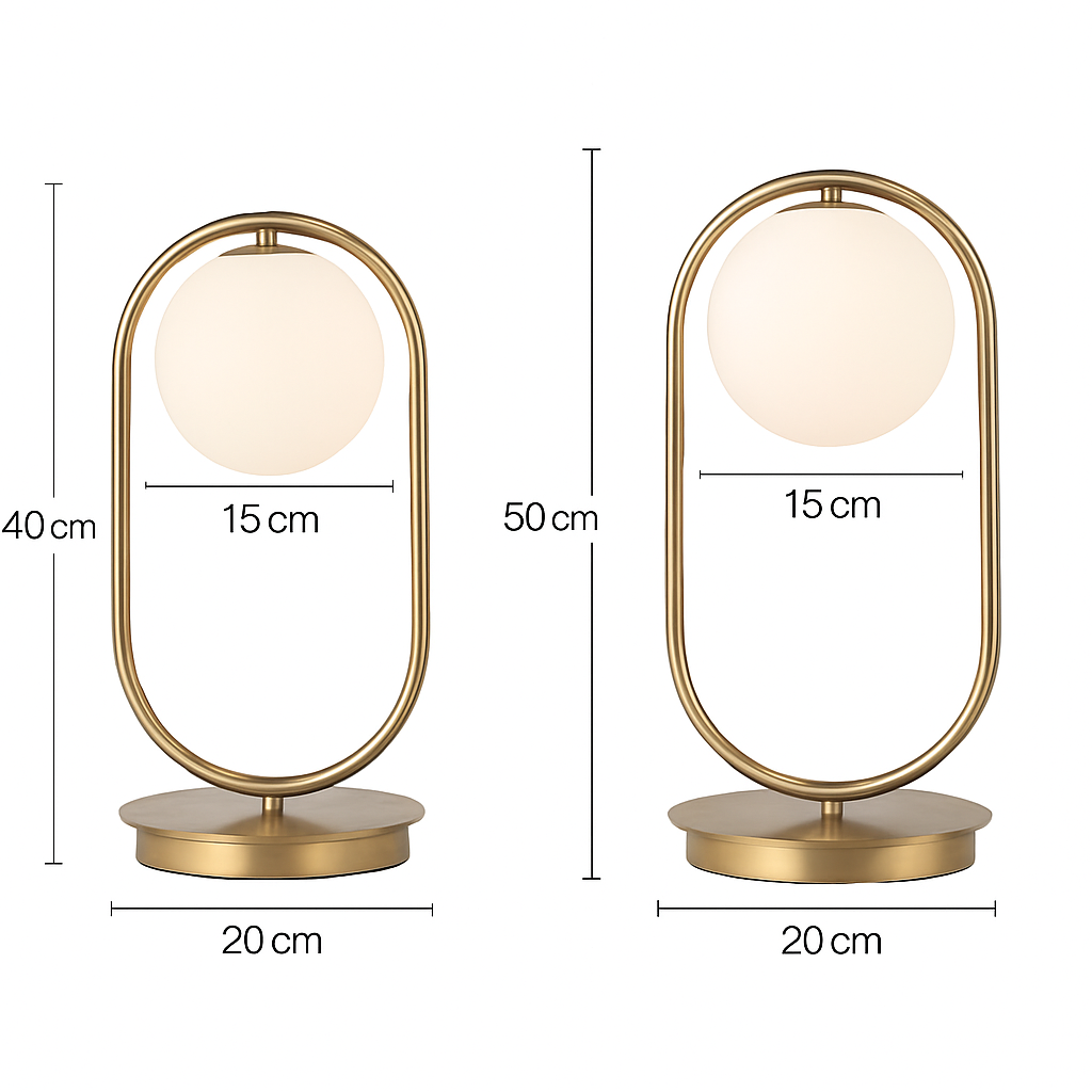 Lampe de chevet design en métal doré et boule en verre