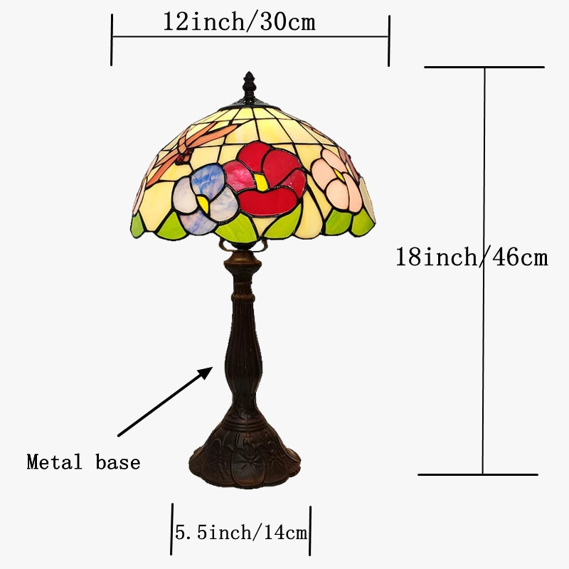 Lampe de table style tiffany avec fleurs et libellules décorative Gaston Détour en Verre - Le Charme du Verre dans le Décor