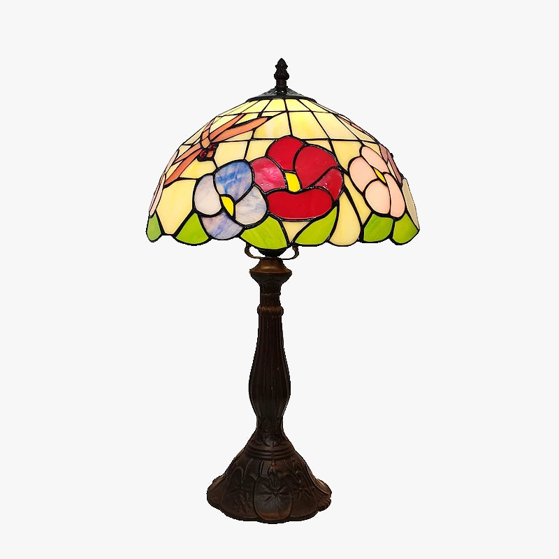 Lampe de table style tiffany avec fleurs et libellules décorative Gaston Détour en Verre - Le Charme du Verre dans le Décor