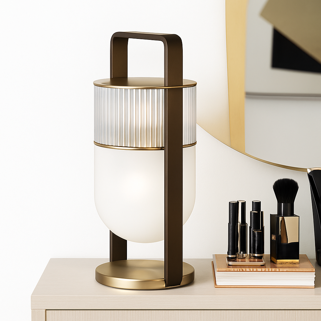 Lampe à poser design LED en verre style lanterne