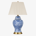 Lampe à poser LED en céramique bleu avec abat-jour blanc style Japonais