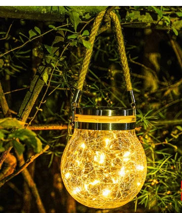 Lampe à poser — Solaire suspendue en verre craquelé pour jardin et extérieur