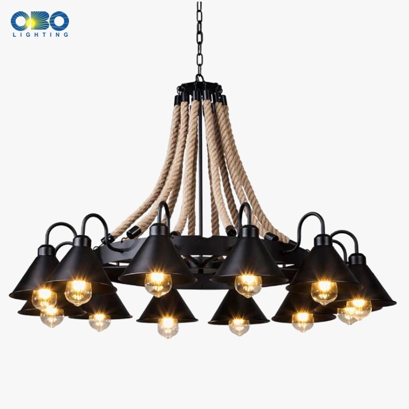 Lustre Vintage Augustine Brume en Corde de Chanvre et Métal
