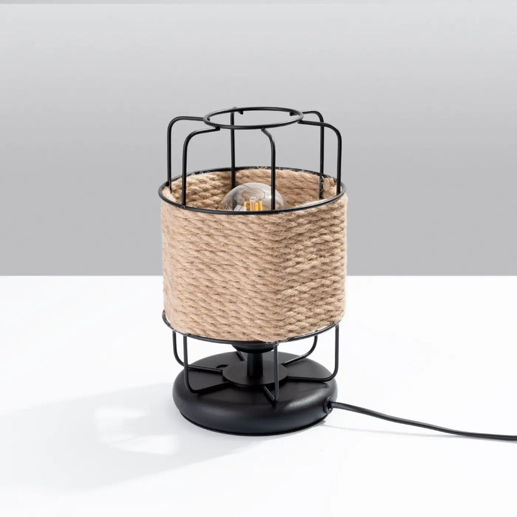 Lampe à Poser Industrielle Constance Sillage en Métal Noir et Corde