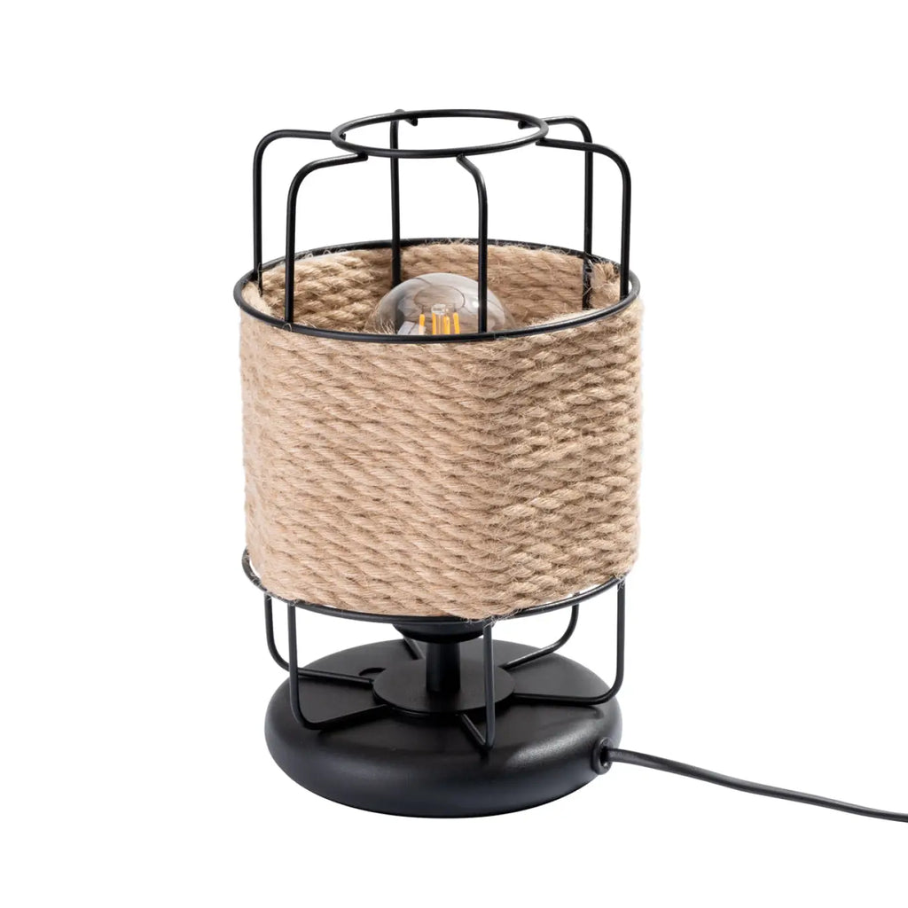 Lampe à Poser Industrielle Constance Sillage en Métal Noir et Corde