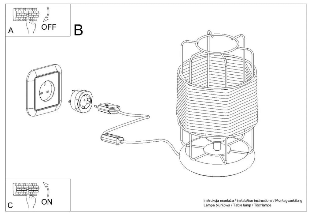 Lampe à Poser Industrielle Constance Sillage en Métal Noir et Corde