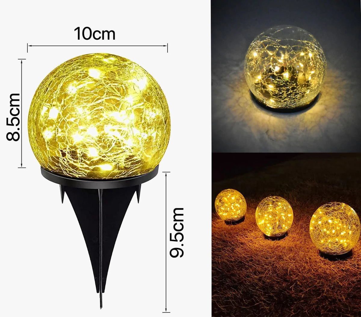 lampes solaires en verre craquelé pour jardin décoratif extérieur