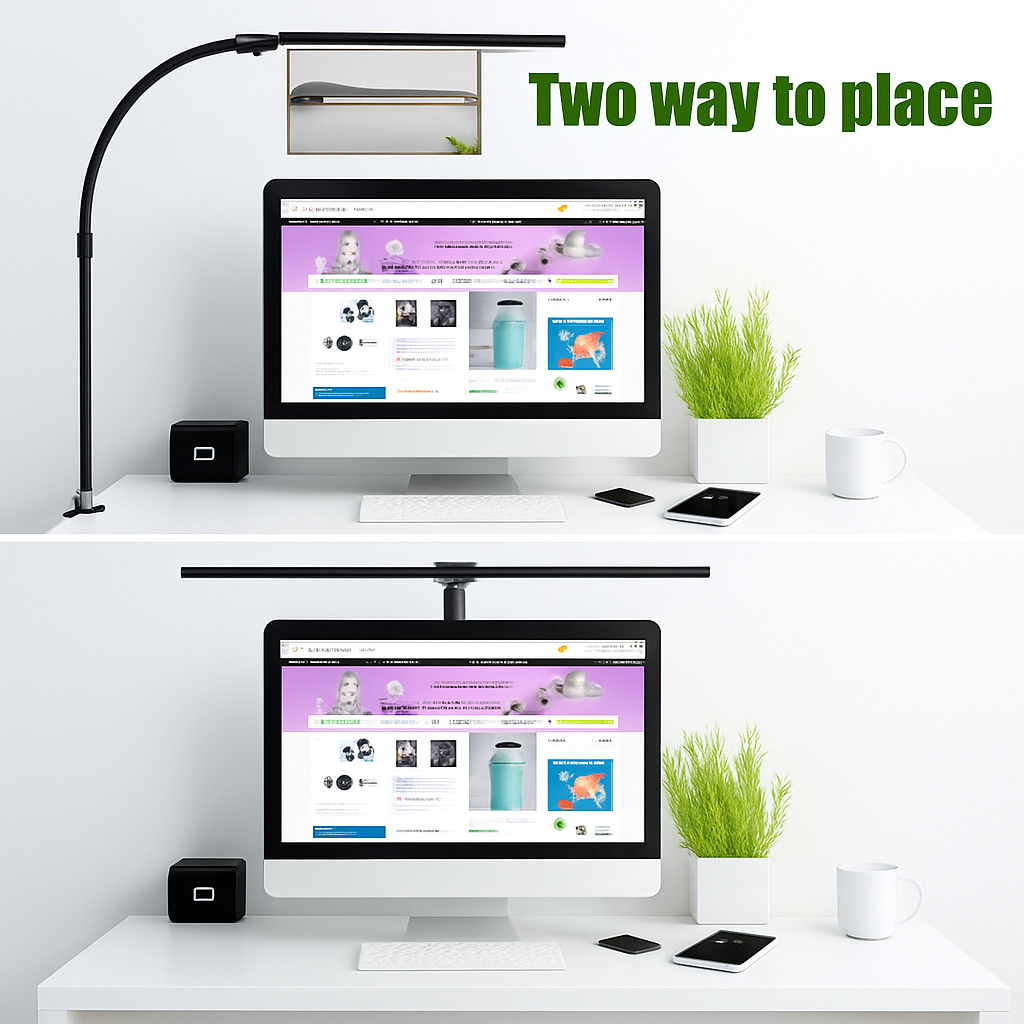 LAOPAO Lampe de bureau LED à double tête Lampes de bureau d'architecte EU/US Bureau 24W 5 modes de couleur les plus lumineux et 5 lampes de protection des yeux à intensité variable