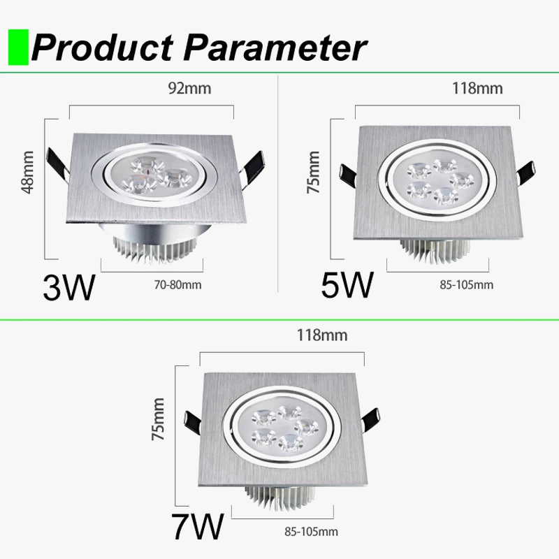 Spot LED carré vers le bas lumières 3W 5W 7W encastré Dimmable 110V 220V Spot intérieur plafond maison plafond décor Apolline Quintette - Lignes Graphiques & Décor Structuré