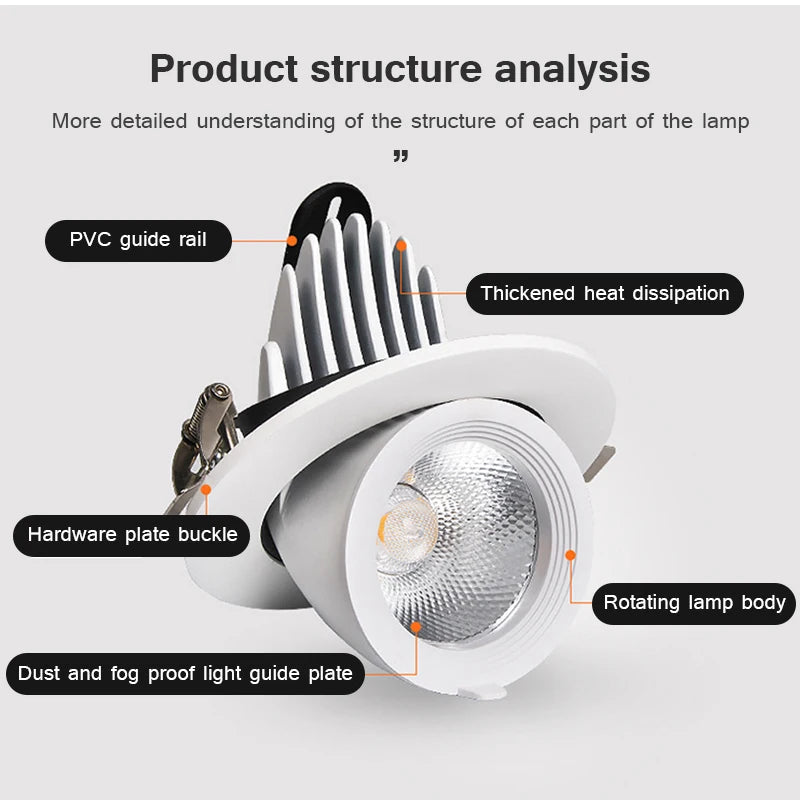 Spot LED Downlight Dimmable 360 degrés Angle rotatif plafond encastré 7W 10W 20W AC 110V/220V pour chambre couloir maison Léandre Rosée en Aluminium - Caractère & Élégance dans le Décor