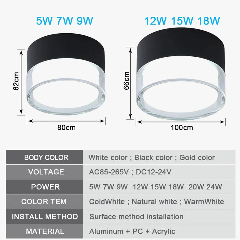 Plafonnier — LED Downlight monté en Surface plafonnier nordique 9W 12W 15W 18W spot lumineux circulaire 5W 7W 24W éclairage de salon