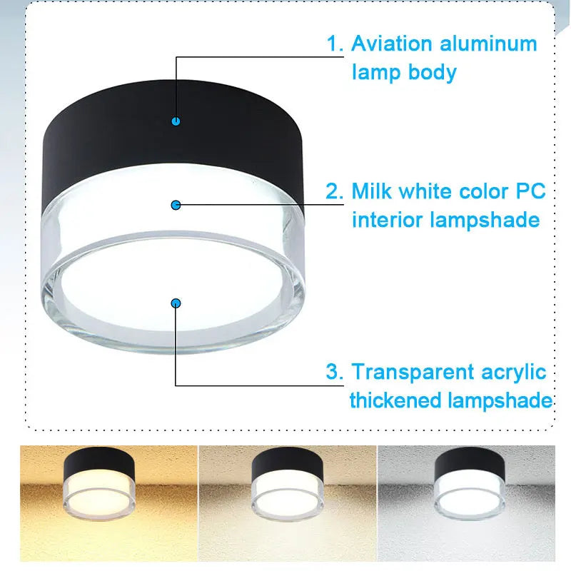 Plafonnier — LED Downlight monté en Surface plafonnier nordique 9W 12W 15W 18W spot lumineux circulaire 5W 7W 24W éclairage de salon