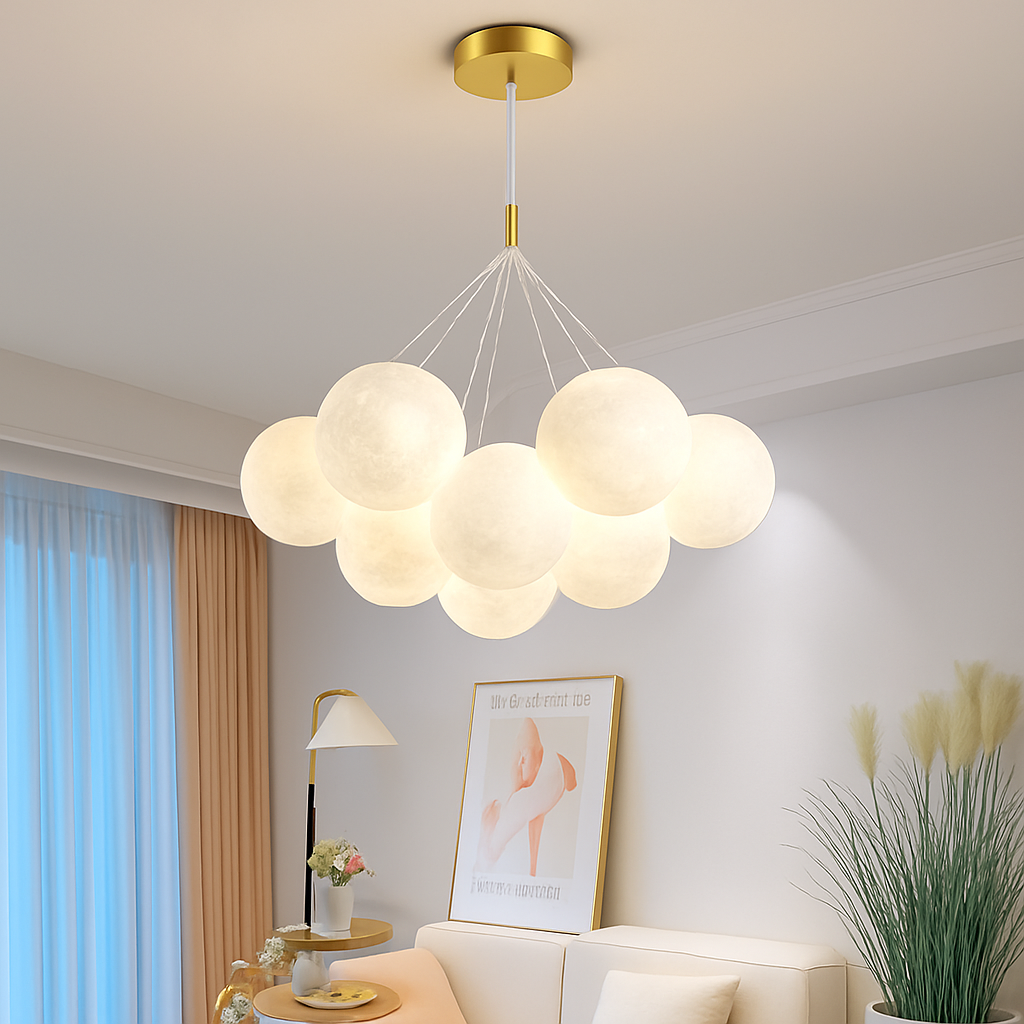 Lustre — Lune Lustre Lampes Bulle Lustre Lumière pour Salon Chambre D'enfant Chambre Lampes Suspendues Or Noir G9 Ampoule AC220V