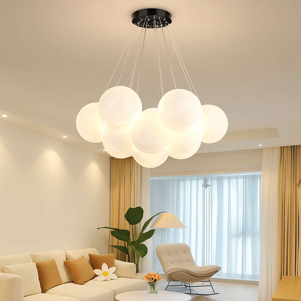 Lustre — Lune Lustre Lampes Bulle Lustre Lumière pour Salon Chambre D'enfant Chambre Lampes Suspendues Or Noir G9 Ampoule AC220V