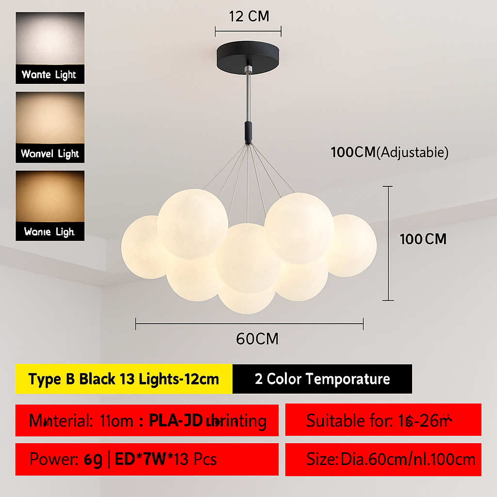Lustre — Lune Lustre Lampes Bulle Lustre Lumière pour Salon Chambre D'enfant Chambre Lampes Suspendues Or Noir G9 Ampoule AC220V