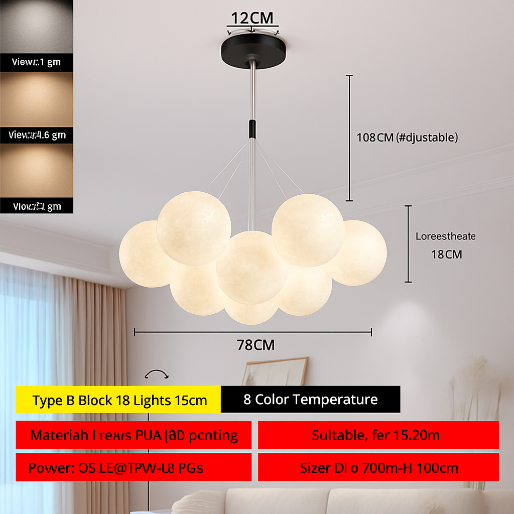 Lustre — Lune Lustre Lampes Bulle Lustre Lumière pour Salon Chambre D'enfant Chambre Lampes Suspendues Or Noir G9 Ampoule AC220V