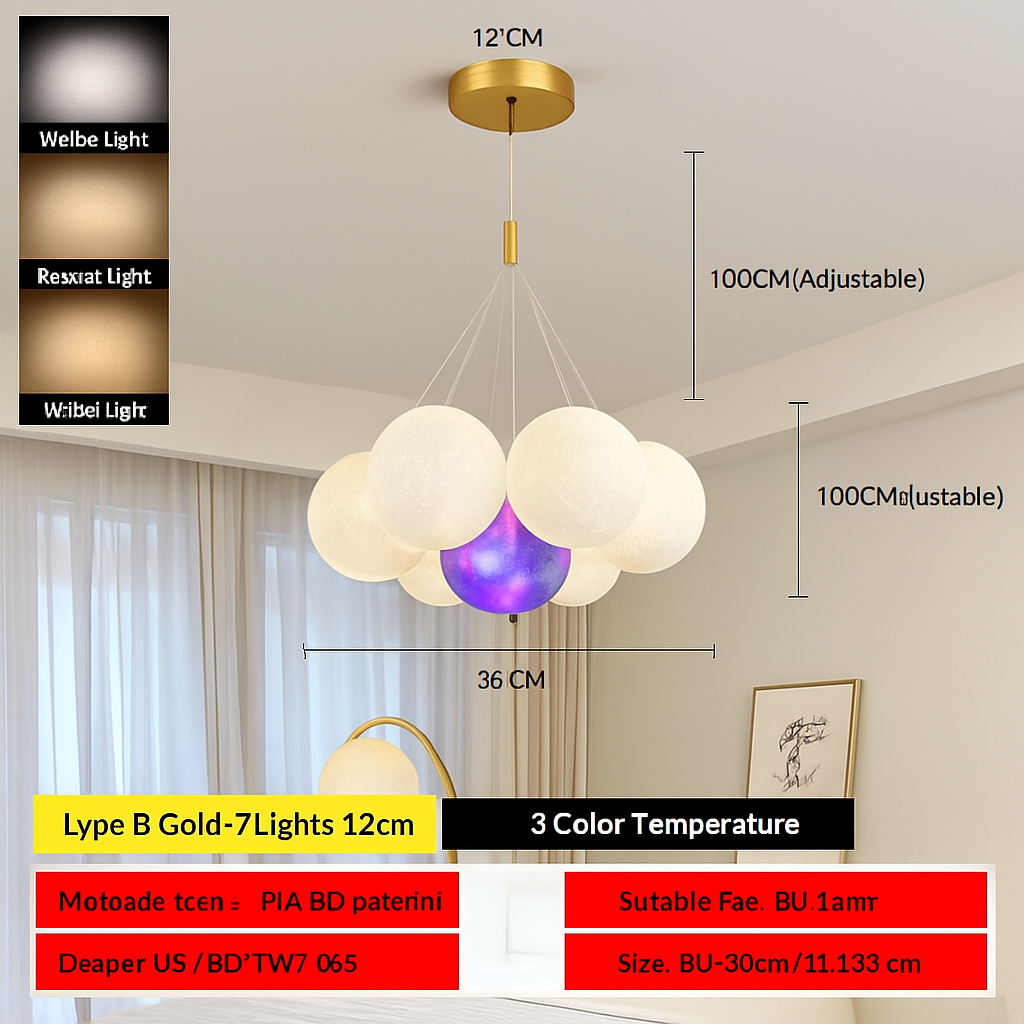 Lustre — Lune Lustre Lampes Bulle Lustre Lumière pour Salon Chambre D'enfant Chambre Lampes Suspendues Or Noir G9 Ampoule AC220V