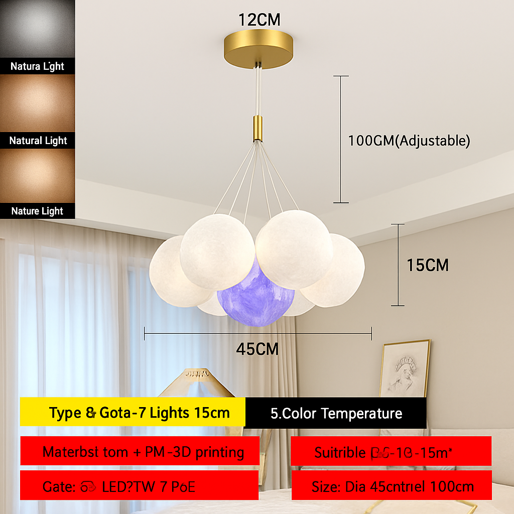 Lustre — Lune Lustre Lampes Bulle Lustre Lumière pour Salon Chambre D'enfant Chambre Lampes Suspendues Or Noir G9 Ampoule AC220V