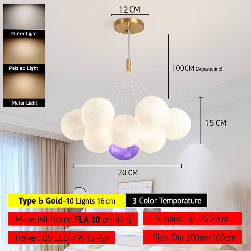 Lustre — Lune Lustre Lampes Bulle Lustre Lumière pour Salon Chambre D'enfant Chambre Lampes Suspendues Or Noir G9 Ampoule AC220V
