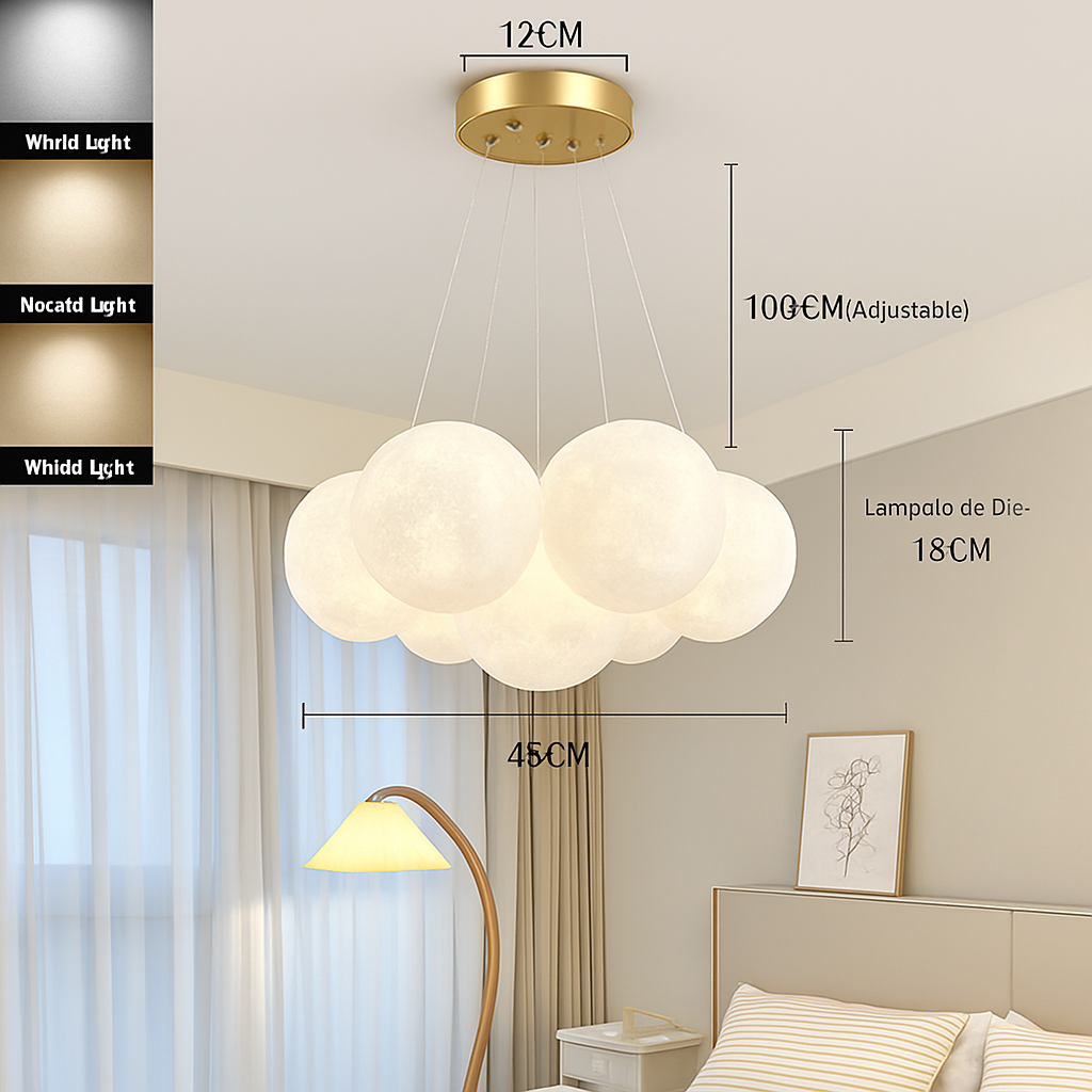 Lustre — Lune Lustre Lampes Bulle Lustre Lumière pour Salon Chambre D'enfant Chambre Lampes Suspendues Or Noir G9 Ampoule AC220V