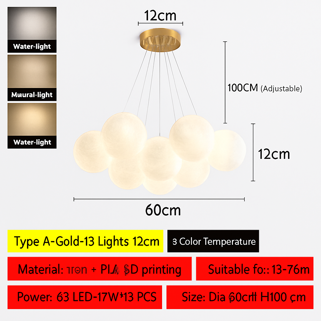 Lustre — Lune Lustre Lampes Bulle Lustre Lumière pour Salon Chambre D'enfant Chambre Lampes Suspendues Or Noir G9 Ampoule AC220V