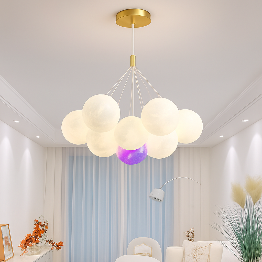 Lustre — Lune Lustre Lampes Bulle Lustre Lumière pour Salon Chambre D'enfant Chambre Lampes Suspendues Or Noir G9 Ampoule AC220V