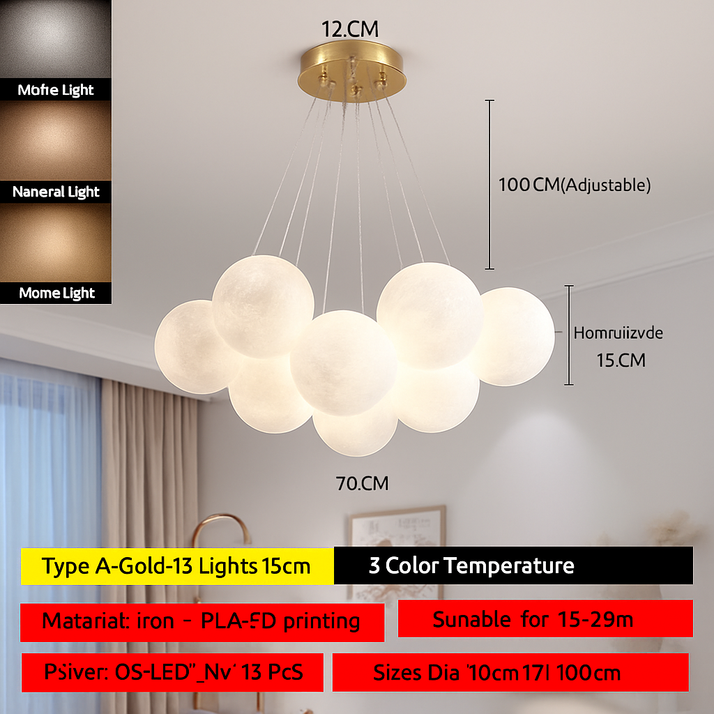 Lustre — Lune Lustre Lampes Bulle Lustre Lumière pour Salon Chambre D'enfant Chambre Lampes Suspendues Or Noir G9 Ampoule AC220V