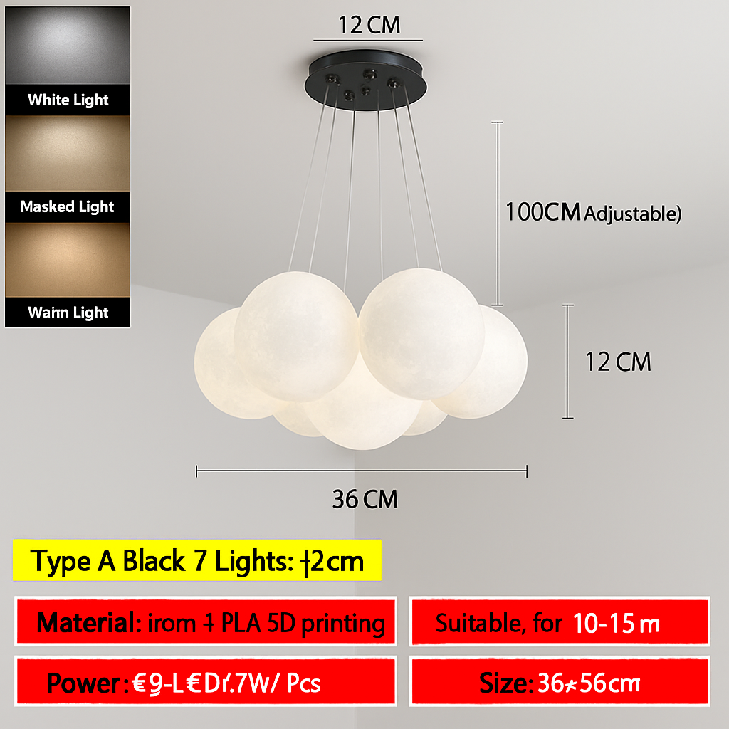 Lustre — Lune Lustre Lampes Bulle Lustre Lumière pour Salon Chambre D'enfant Chambre Lampes Suspendues Or Noir G9 Ampoule AC220V