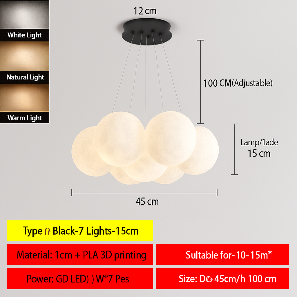 Lustre — Lune Lustre Lampes Bulle Lustre Lumière pour Salon Chambre D'enfant Chambre Lampes Suspendues Or Noir G9 Ampoule AC220V