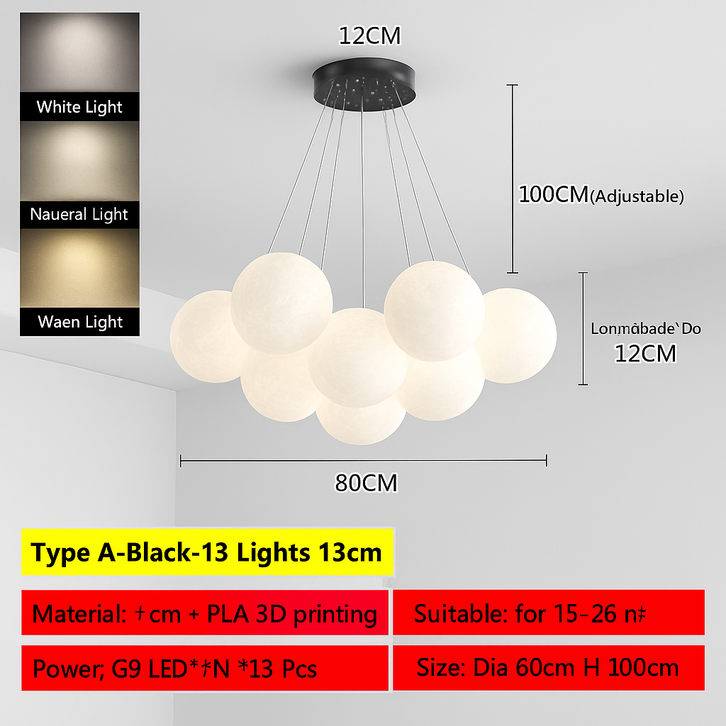 Lustre — Lune Lustre Lampes Bulle Lustre Lumière pour Salon Chambre D'enfant Chambre Lampes Suspendues Or Noir G9 Ampoule AC220V
