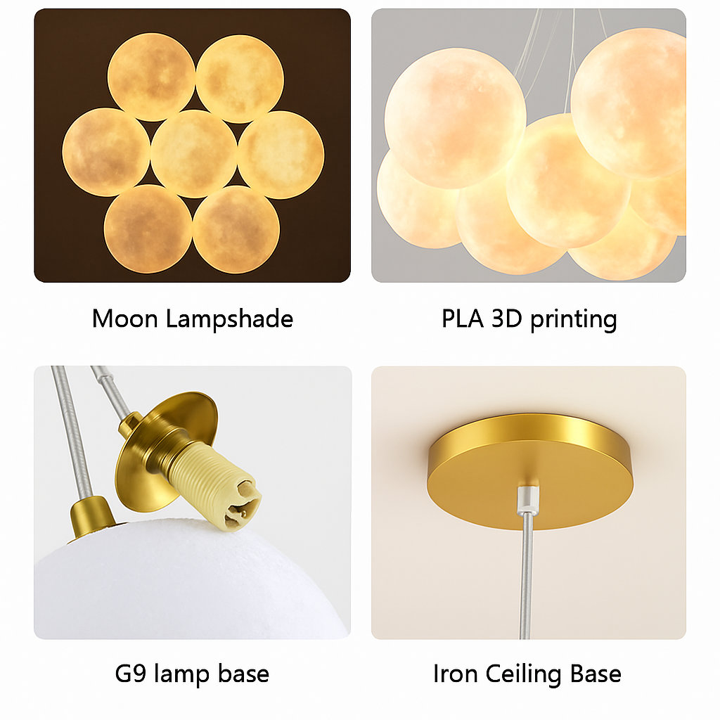 Lustre — Lune Lustre Lampes Bulle Lustre Lumière pour Salon Chambre D'enfant Chambre Lampes Suspendues Or Noir G9 Ampoule AC220V
