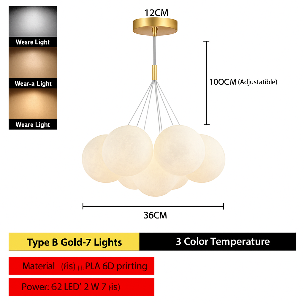 Lustre — Lune Lustre Lampes Bulle Lustre Lumière pour Salon Chambre D'enfant Chambre Lampes Suspendues Or Noir G9 Ampoule AC220V