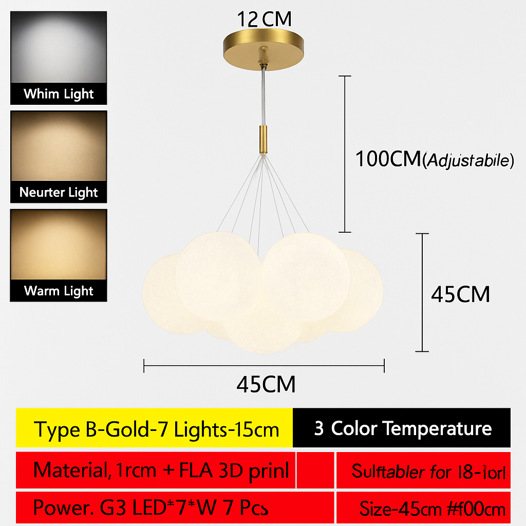 Lustre — Lune Lustre Lampes Bulle Lustre Lumière pour Salon Chambre D'enfant Chambre Lampes Suspendues Or Noir G9 Ampoule AC220V