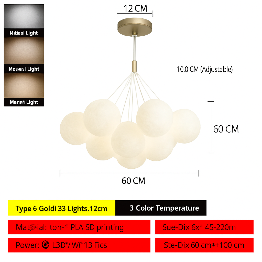 Lustre — Lune Lustre Lampes Bulle Lustre Lumière pour Salon Chambre D'enfant Chambre Lampes Suspendues Or Noir G9 Ampoule AC220V