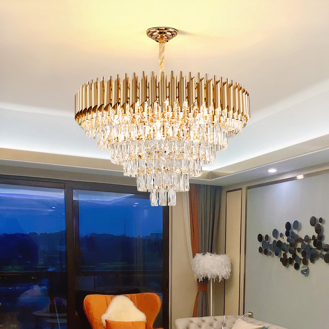Lustre — À pampille de luxe en métal et cristal