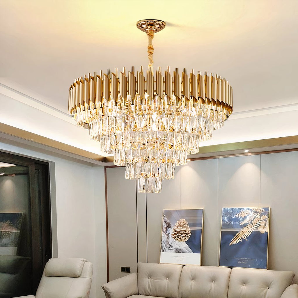 Lustre — À pampille de luxe en métal et cristal