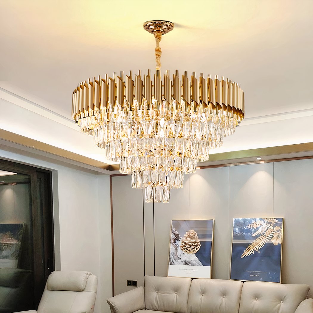 Lustre — À pampille de luxe en métal et cristal