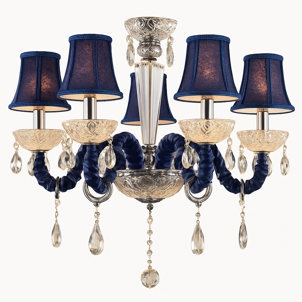 Abat-jour — Baroque à LED avec abat-jour en verre cristal et tissu Royal