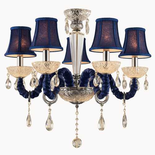 Abat-jour — Baroque à LED avec abat-jour en verre cristal et tissu Royal