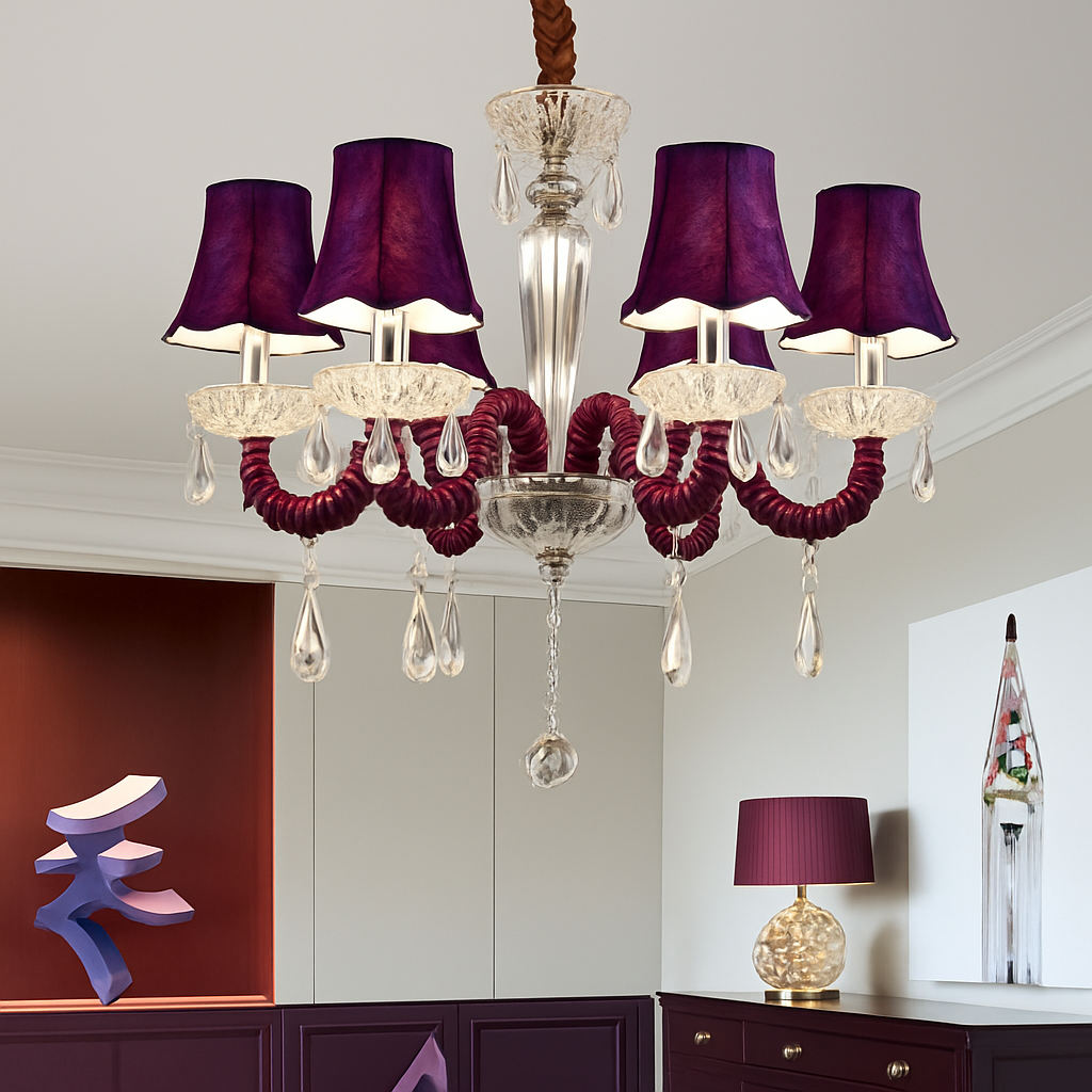 Abat-jour — Baroque à LED avec abat-jour en verre cristal et tissu Royal