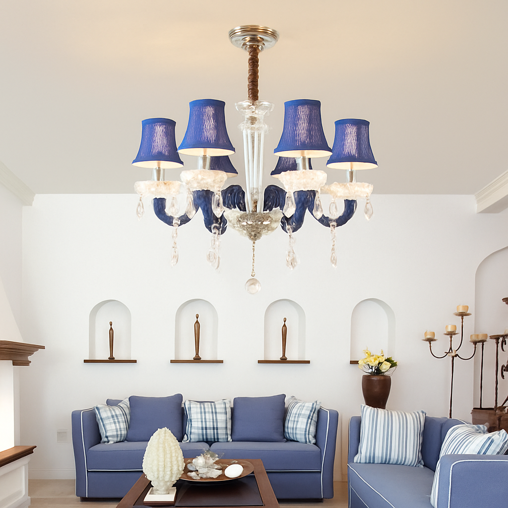 Abat-jour — Baroque à LED avec abat-jour en verre cristal et tissu Royal