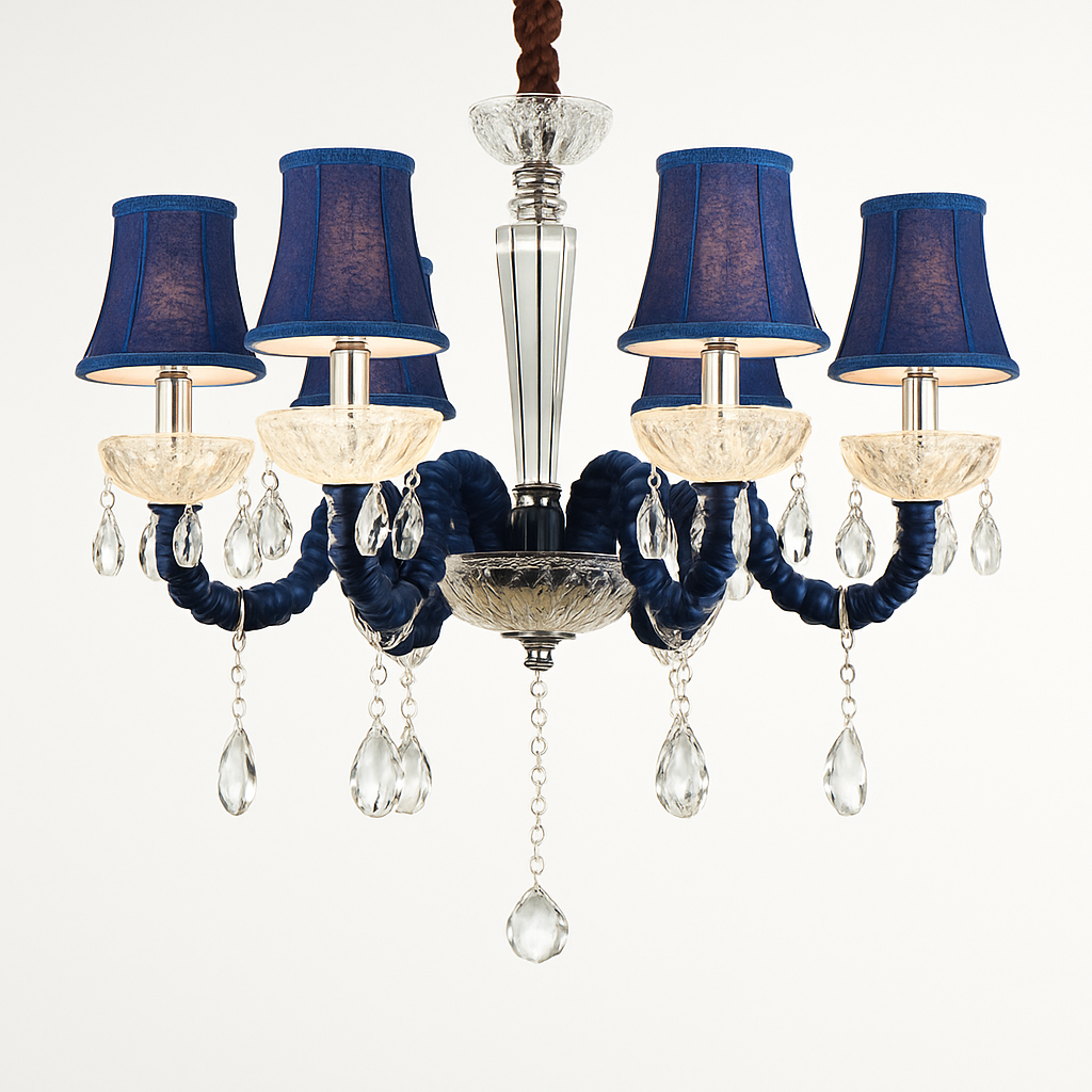 Abat-jour — Baroque à LED avec abat-jour en verre cristal et tissu Royal