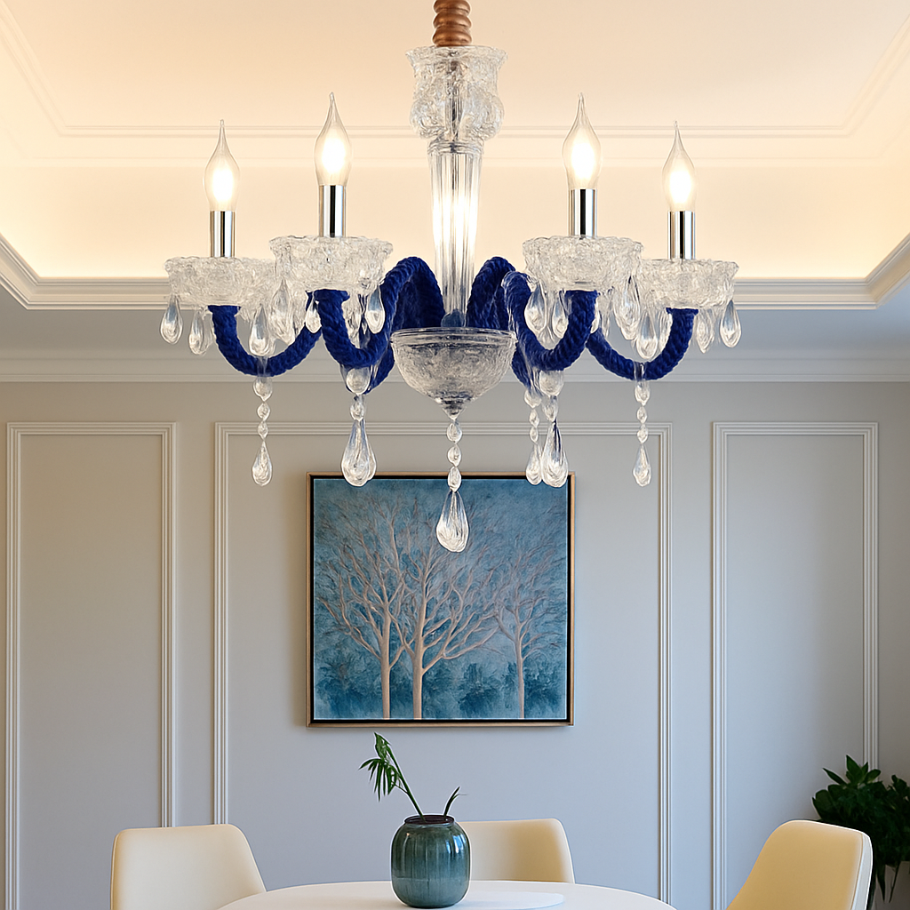 Abat-jour — Baroque à LED avec abat-jour en verre cristal et tissu Royal