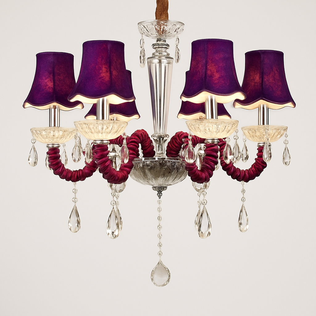 Abat-jour — Baroque à LED avec abat-jour en verre cristal et tissu Royal